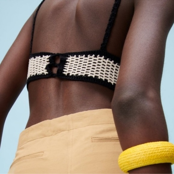 Zara Crocheted Bohemian Boho Bralette black and Ivory Size Large Nwt - Picture 6 of 15